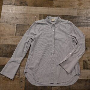 Baldwin bell sleeve dress shirt women's medium Francis graphite blue stripes